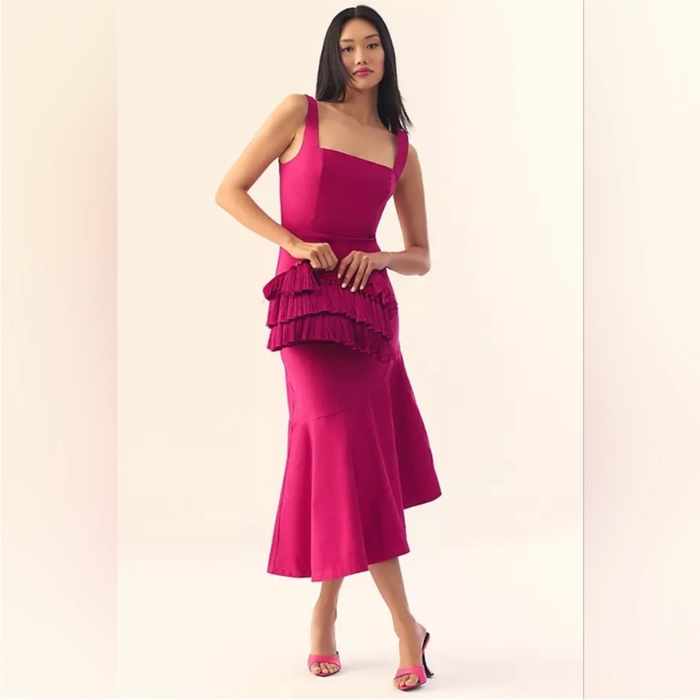 Anthropologie The Ariana Square-Neck Asymmetrical Ruffle-Hem Dress Size Small